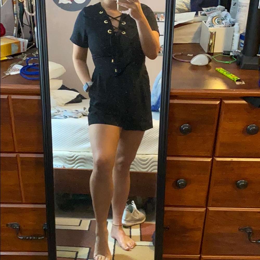 Black lace up Romper